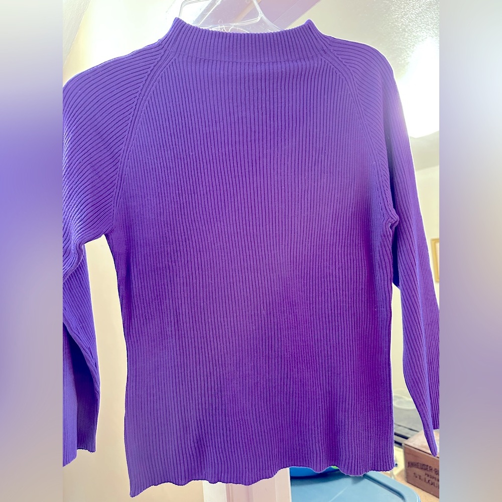 Purple Ribbed Stretch Long Sleeve Top; NWT
